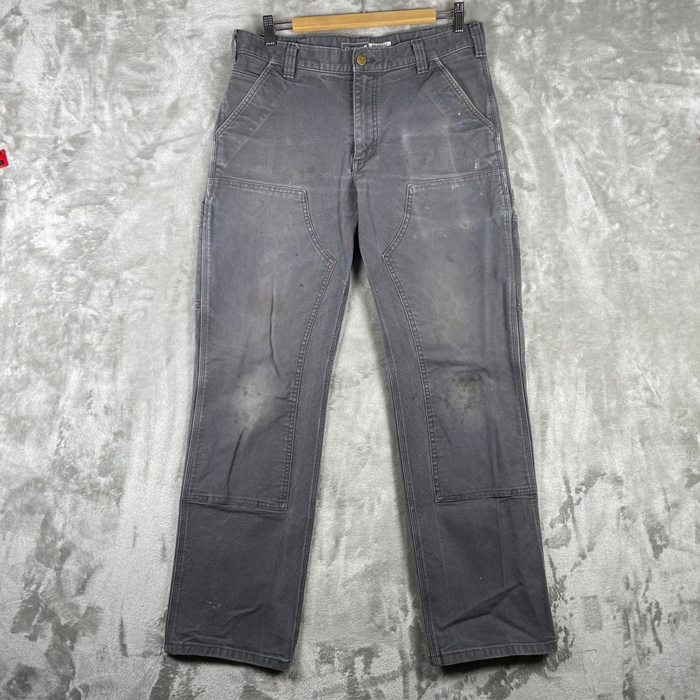 Carhartt Duck Double-Front Utility Work Pant Men 33x32 Grey Rugged Flex BN3334-M